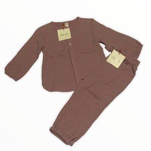NWT Ettie + H mauve gauze outfit (12/18 Mo)